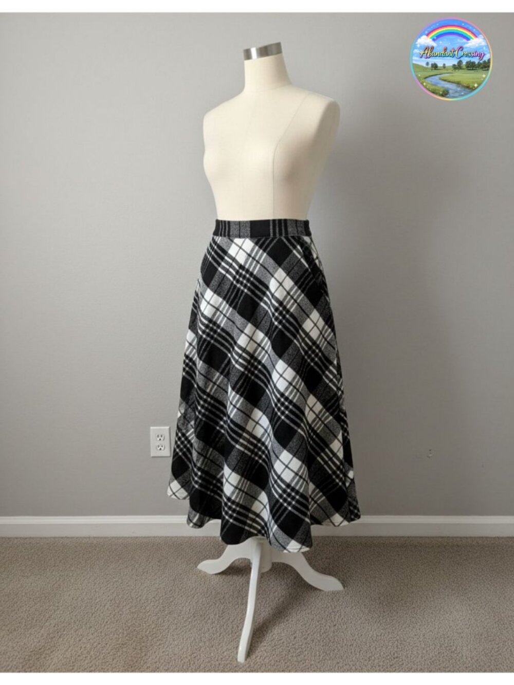 Womens Plaid Wool Midi Skirt Elastic Waist A-Line Pleated Tartan